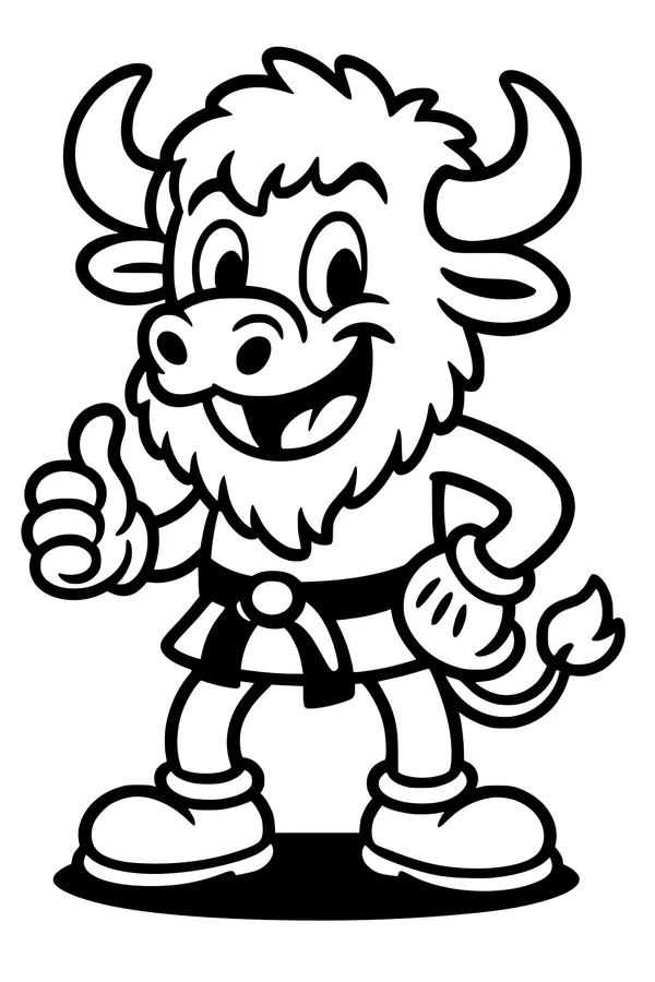 Free Buffalo Coloring Page - Karate Champ Giving Thumbs Up (Printable PDF)