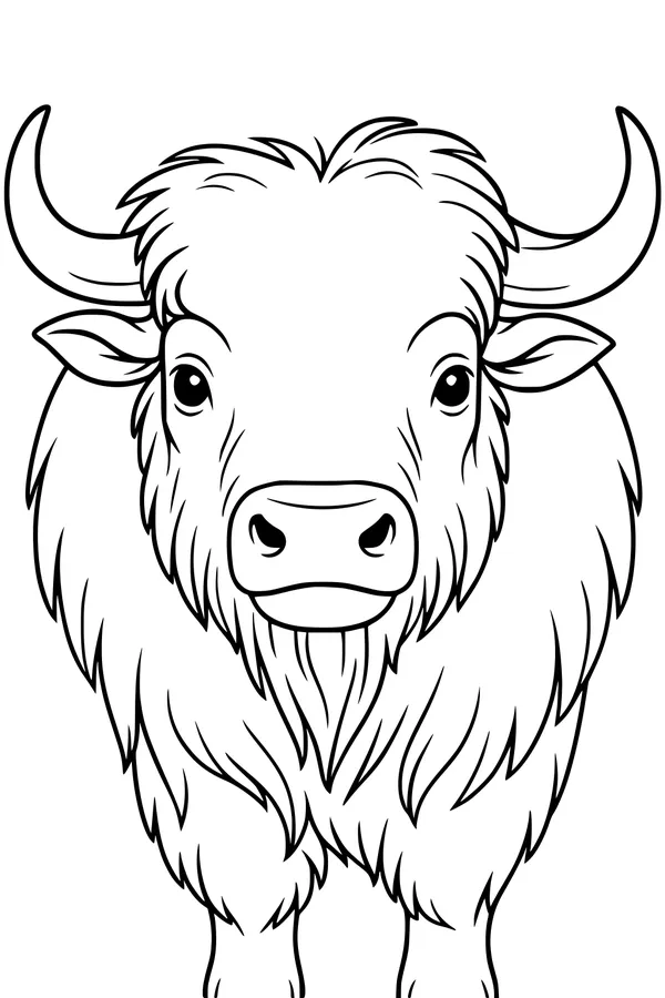 Free Buffalo Coloring Page - Shaggy Bison Facing Forward (Printable PDF)