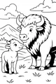 Free Buffalo Coloring Page - Adult and Calf on Mountain Prairie (Printable PDF)
