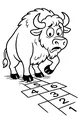 Free Bison Coloring Page - Nervous Bison Playing Hopscotch (Printable PDF)
