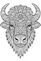 Free Buffalo Coloring Page - Mandala Buffalo Head with Floral Patterns (Printable PDF)