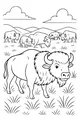 Free Buffalo Coloring Page - Herd in Sunny Prairie Grassland (Printable PDF)