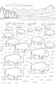 Free Buffalo Coloring Page - Herd Grazing on Mountain Prairie (Printable PDF)