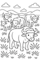 Free Buffalo Coloring Page - Family Herd in Mountain Meadow (Printable PDF)