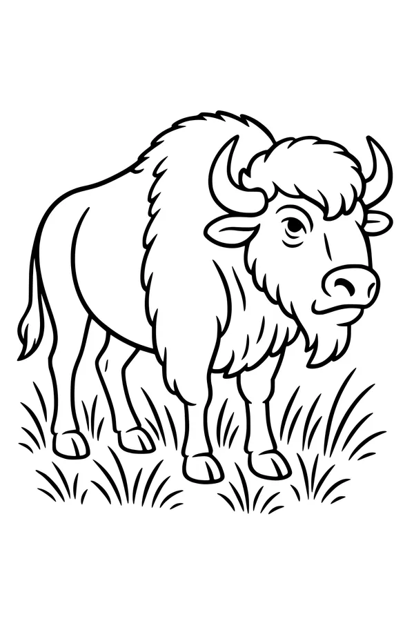 Free Buffalo Coloring Page - Gentle Bison in Tall Prairie Grass (Printable PDF)