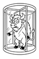 Free Buffalo Coloring Page - Silly Buffalo in a Revolving Door (Printable PDF)
