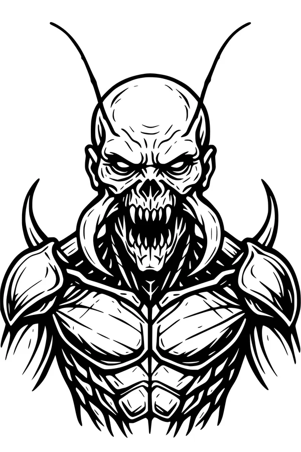 Free Armored Insect Monster Coloring Page - Spiky Beetle Knight (Printable PDF)