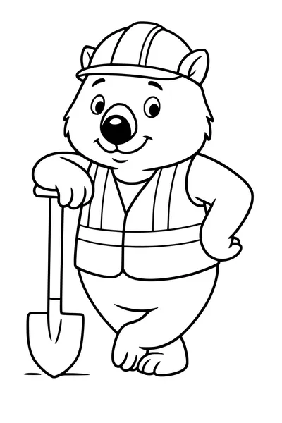 Free Wombat Coloring Page - Cartoon Builder in Hard Hat (Printable PDF)