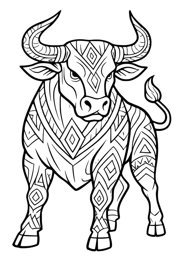 Free Bull Coloring Page - Geometric Diamond Patterns (Printable PDF)
