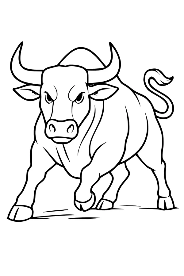 Free Bull Coloring Page - Brave Horned Bull in Open Field (Printable PDF)