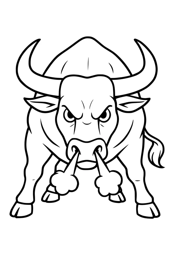 Free Bull Coloring Page - Steam Snorting Farm Bull (Printable PDF)