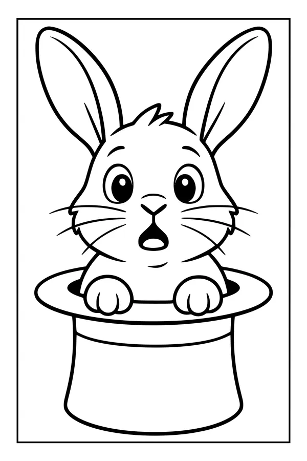 Free Rabbit Coloring Page - Surprised Bunny in Magic Hat (Printable PDF)