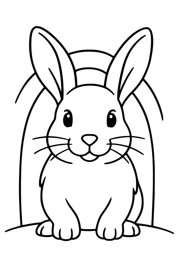 Free Rabbit Coloring Page - Bright-Eyed Bunny at His Burrow (Printable PDF)