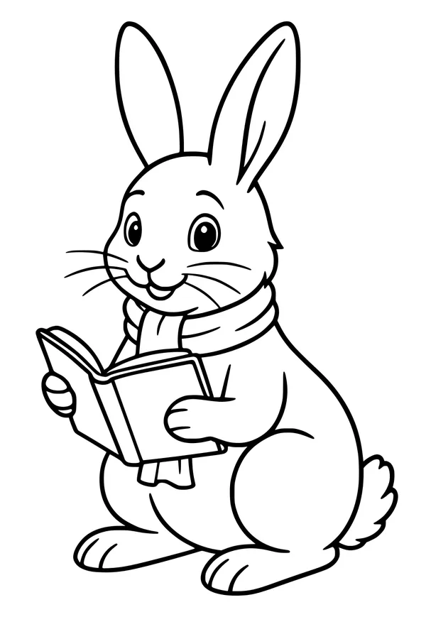 Free Rabbit Coloring Page - Cozy Bunny Reading a Book (Printable PDF)