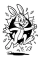Free Rabbit Coloring Page - Cartoon Bunny Jumping Through Paper (Printable PDF)