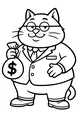 Free Business Cat Coloring Page - Funny Suit And Money Bag (Printable PDF)