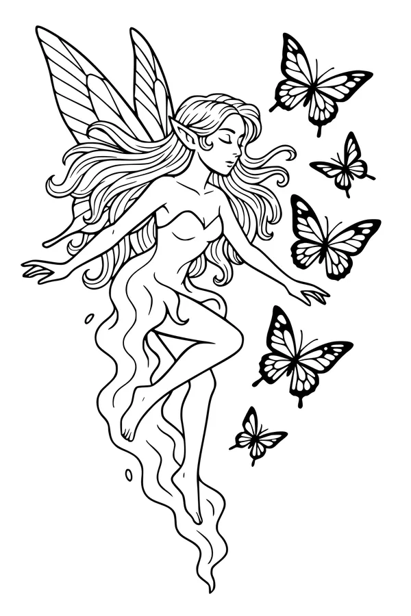 Free Fairy Coloring Page - Butterfly Ballet Fairy Girl (Printable PDF)