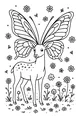 Free Deer Coloring Page - Butterfly-Winged Deer in Flower Meadow (Printable PDF)