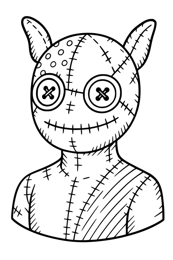 Free Patchwork Monster Coloring Page - Button-Eyed Plush Creature (Printable PDF)