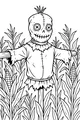 Free Scarecrow Coloring Page - Button-Eyed Halloween Cornfield (Printable PDF)