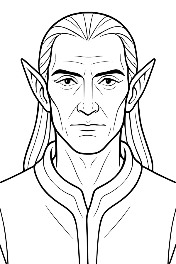 Free Elf Coloring Page - Wise Forest Elf Portrait (Printable PDF)