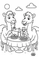 Free Camel Coloring Page - Two Camels Eating Spaghetti in the Desert (Printable PDF)