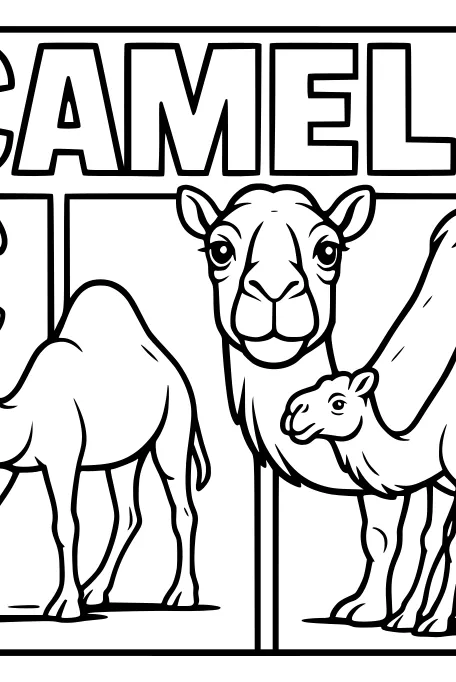 Free Camel Coloring Page - Mother And Baby Camels In Desert (Printable PDF)