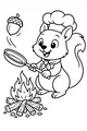 Free Squirrel Coloring Page - Chef Cooking Over Campfire (Printable PDF)