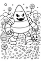 Free Candy Corn Robot Coloring Page - Halloween Candy Land Adventure (Printable PDF)