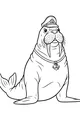 Free Walrus Coloring Page - Cartoon Sea Captain With Hat and Anchor (Printable PDF)