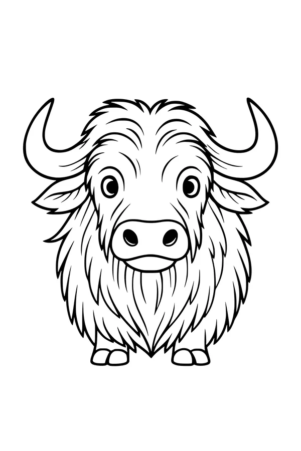 Free Buffalo Coloring Page - Cute Fuzzy Buffalo With Big Eyes (Printable PDF)