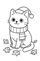 Free Cat Coloring Page - Cozy Autumn Cat in Scarf and Hat (Printable PDF)