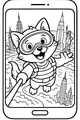 Free Cat Coloring Page - Skydiving Selfie Above Big City (Printable PDF)