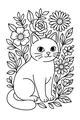 Free Cat Coloring Page - Whiskered Friend in a Flower Garden (Printable PDF)