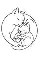 Free Cat and Kitten Coloring Page - Sleepy Mother Cat Hug (Printable PDF)