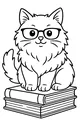 Free Cat Coloring Page - Fluffy Book-Loving Cat With Glasses (Printable PDF)