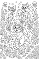 Free Cat Coloring Page - Snorkeling Cats Riding Seahorses Underwater (Printable PDF)