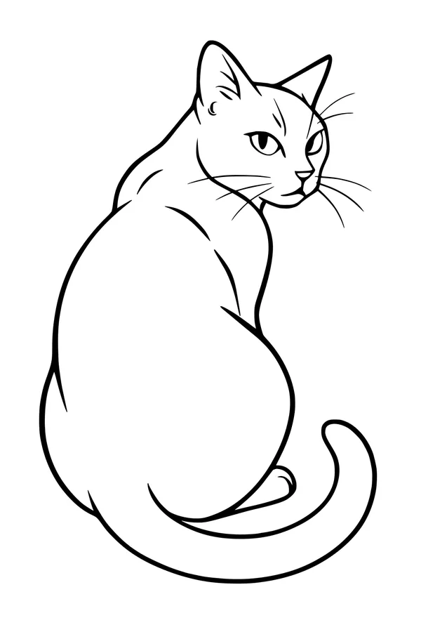 Free Cat Coloring Page - Sitting Kitty Looking Over Shoulder (Printable PDF)