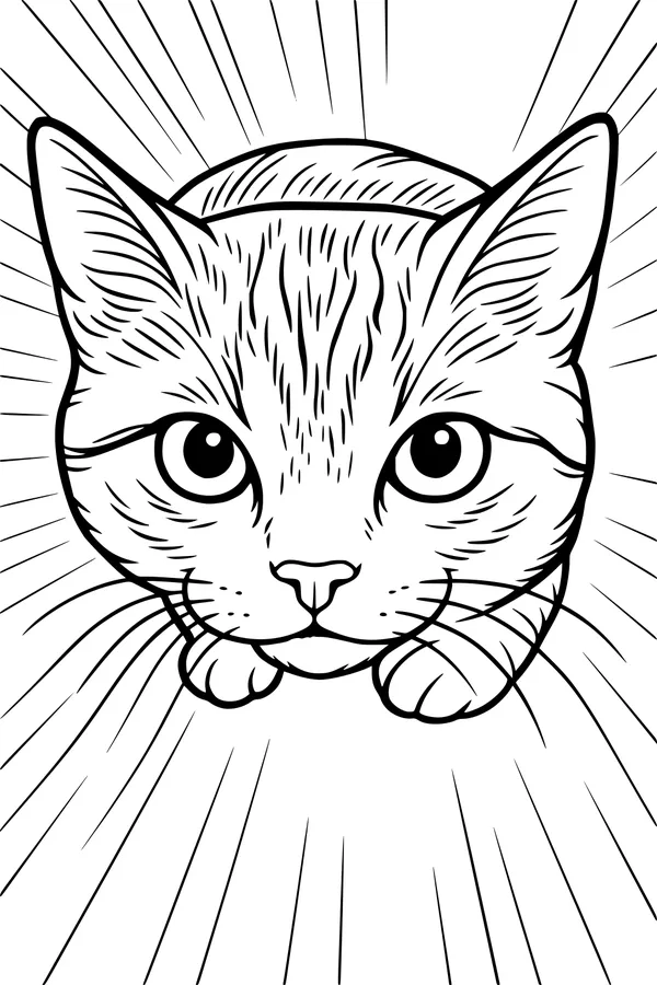 Free Cat Coloring Page - Detailed Domestic Cat Face (Printable PDF)