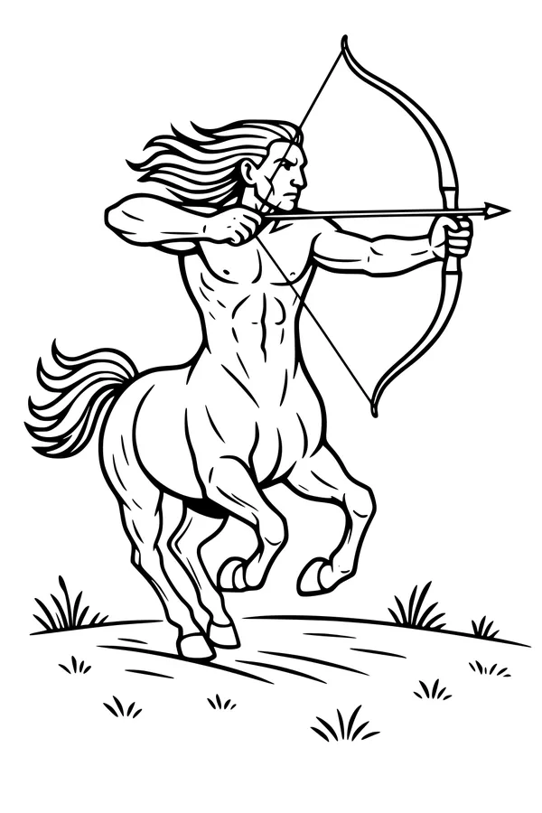 Free Centaur Coloring Page - Majestic Archer on Grassy Hill (Printable PDF)
