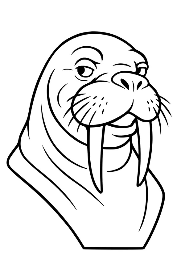Free Walrus Coloring Page - Cute Winking Walrus Face (Printable PDF)