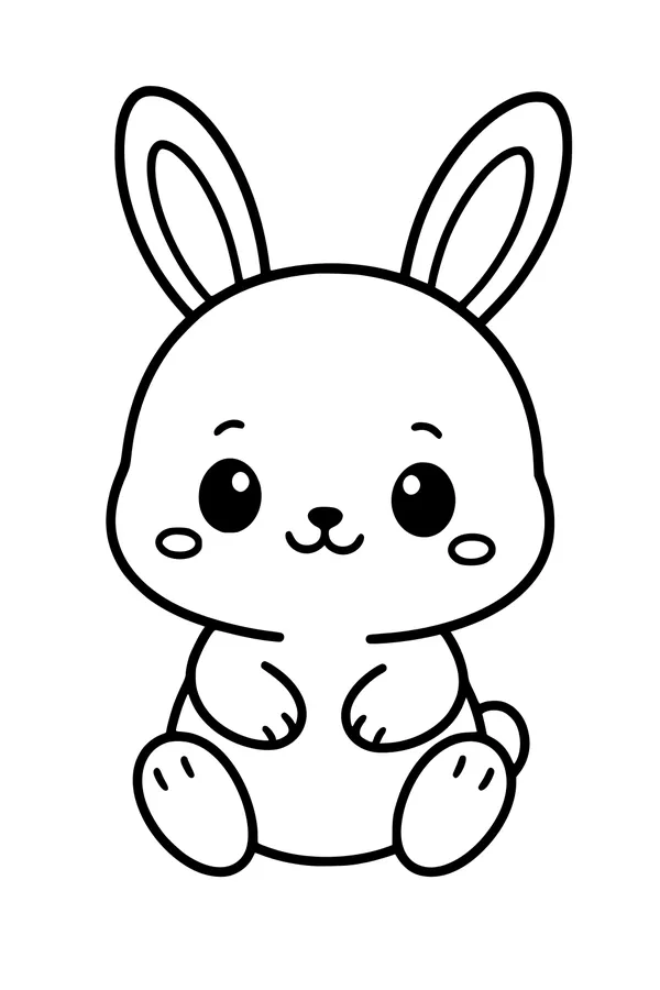 Free Rabbit Coloring Page - Cute Round Bunny with Fluffy Cheeks (Printable PDF)
