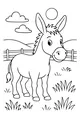 Free Donkey Coloring Page - Smiling Donkey in Sunny Pasture (Printable PDF)