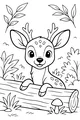 Free Fawn Coloring Page - Playful Deer Peeking Over a Forest Log (Printable PDF)