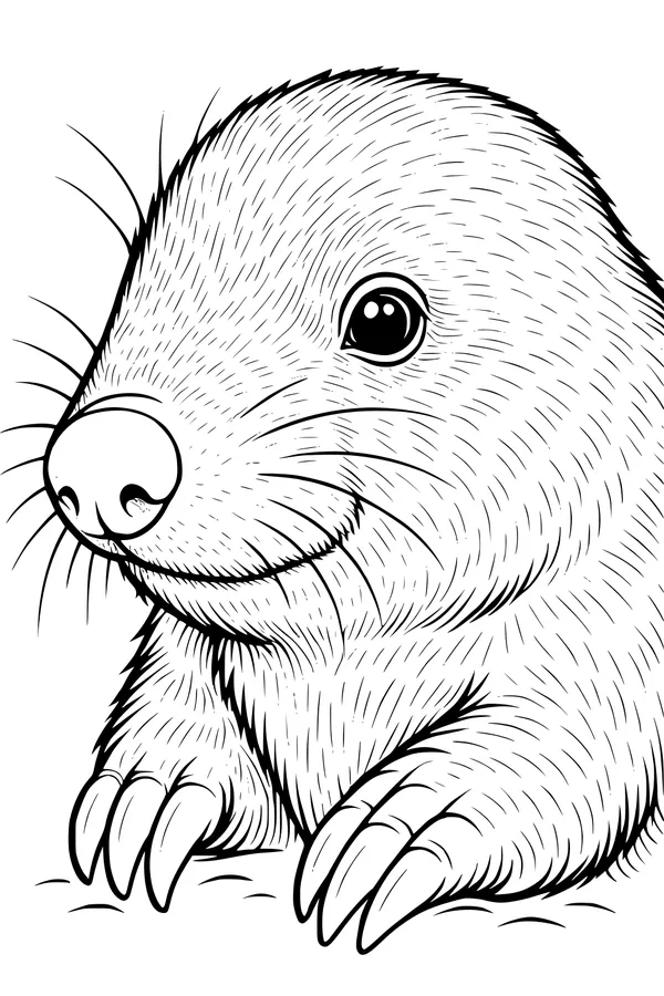 Free Mole Coloring Page - Cute Close-Up With Shiny Eye (Printable PDF)
