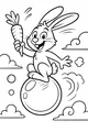 Free Rabbit Coloring Page - Cartoon Bunny Riding a Bubble in the Sky (Printable PDF)