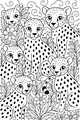 Free Cheetah Coloring Page - Five Baby Cheetahs in a Leafy Jungle (Printable PDF)
