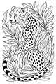 Free Cheetah Coloring Page - Resting Among Jungle Leaves (Printable PDF)
