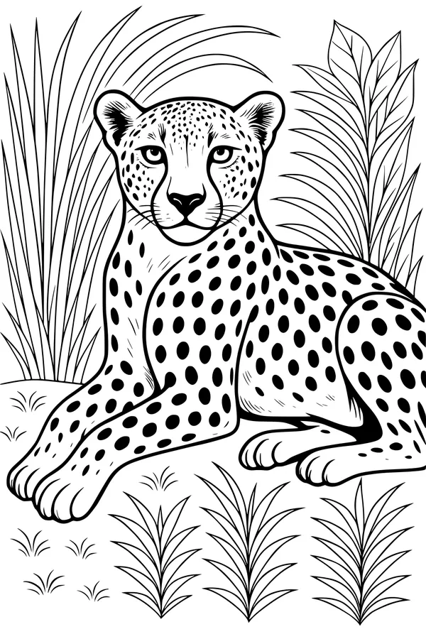 Free Cheetah Coloring Page - Spotted Cat in Tall Grass (Printable PDF)