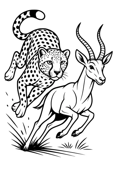 Free Cheetah Coloring Page - Sprinting After a Gazelle (Printable PDF)